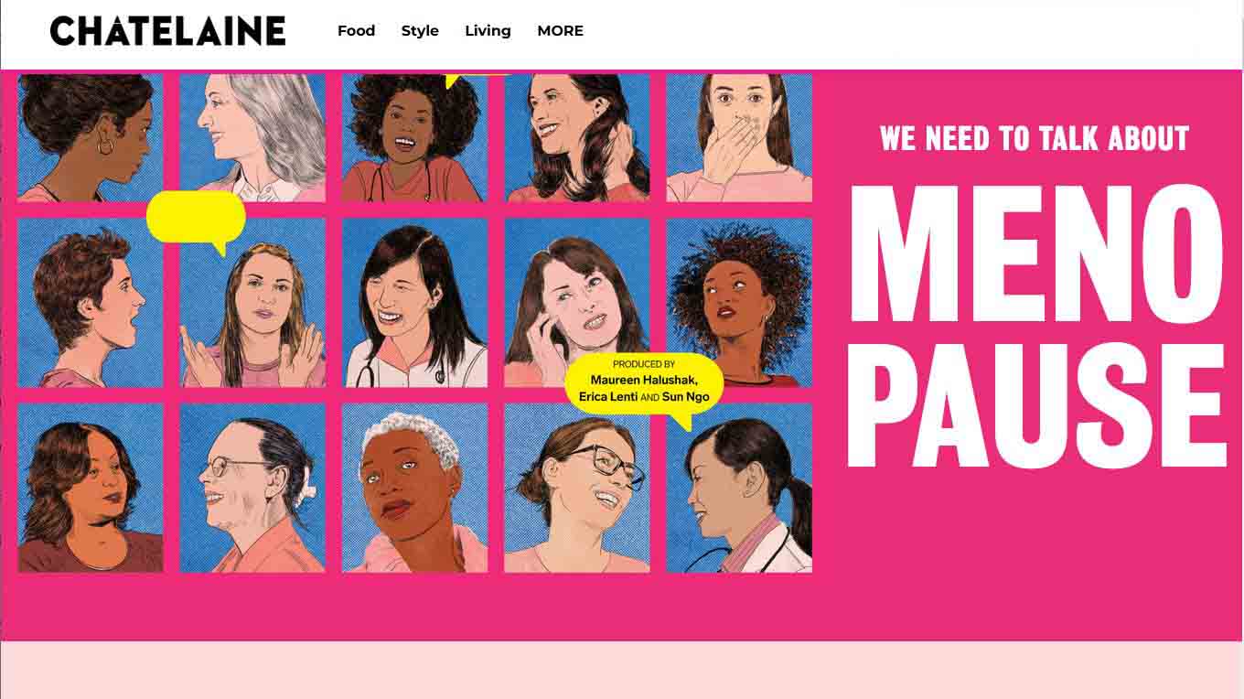 Screenshot from Chatelaine magazine with images of women and the words "We need to talk about menopause"