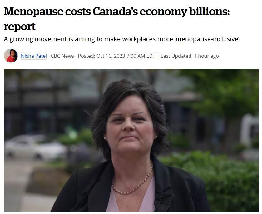 Screenshot of CBC news story Menopause costs Canada's economy billions: report