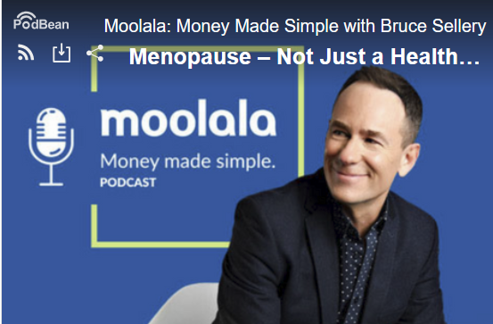 Screenshot of episode grahics for Moolala podcast on Menopause--Not Just a Health Issue, Financial too